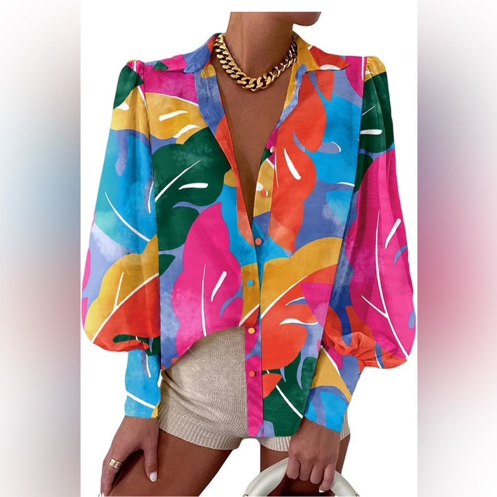 EVALESS Womens Tops Button Down  Long Sleeve Blouse SMALL ❤️💕